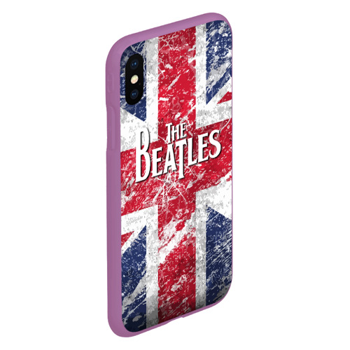 Чехол для iPhone XS Max матовый The Beatles - лого на фоне флага Великобритании, цвет фиолетовый - фото 3