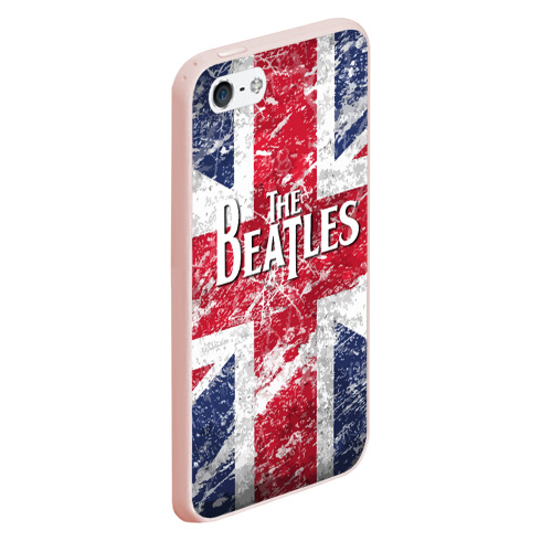 Чехол для iPhone 5/5S матовый The Beatles - лого на фоне флага Великобритании, цвет светло-розовый - фото 3