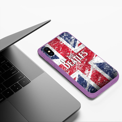 Чехол для iPhone XS Max матовый The Beatles - лого на фоне флага Великобритании, цвет фиолетовый - фото 5