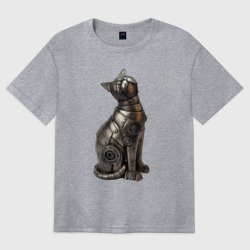 Женская футболка хлопок Oversize Металлическая статуэтка кошки