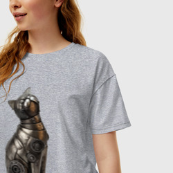 Женская футболка хлопок Oversize Металлическая статуэтка кошки - фото 2