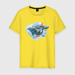 Мужская футболка хлопок Большой кит в окружении рыб