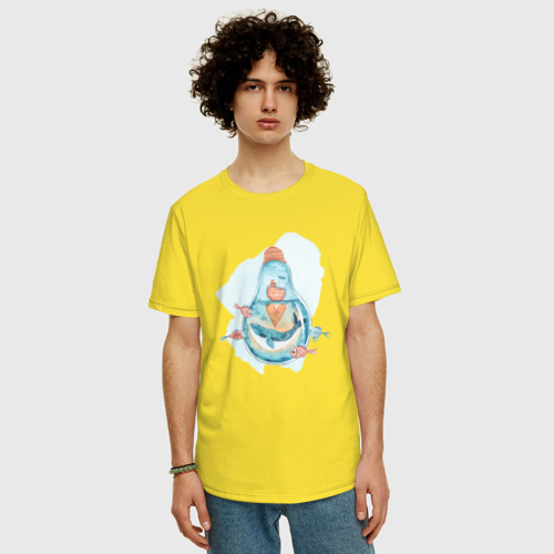 Мужская футболка хлопок Oversize с принтом Кит в лаймпочке, фото на моделе #1