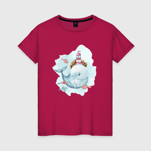 Женская футболка хлопок Маяк на ките, цвет маджента