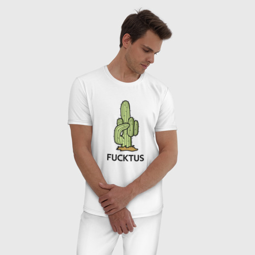 Мужская пижама хлопок с принтом Fucktus грубый кактус, фото на моделе #1