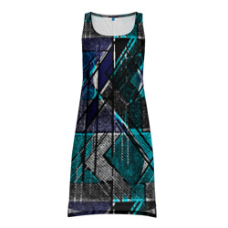 Сине - черная гранжевая абстракция – Платье-майка 3D с принтом купить