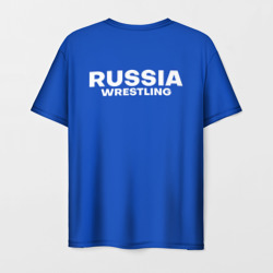 Футболка с принтом Борцовский ковер wrestling Russia для женщины, вид сзади №1. Цвет основы: белый