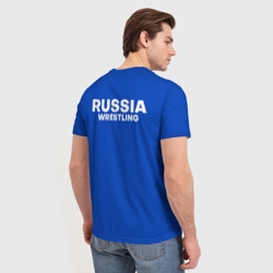 Футболка с принтом Борцовский ковер wrestling Russia для мужчины, вид на модели сзади №2. Цвет основы: белый