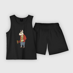 Детская пижама с шортами хлопок Бультерьер-хипстер со скейтом