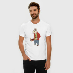 Мужская футболка хлопок Slim Бультерьер-хипстер со скейтом - фото 2