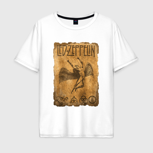 Мужская футболка из хлопка оверсайз с принтом Led Zeppelin swan song logo, вид спереди №1