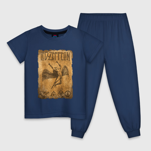 Детская пижама хлопок Led Zeppelin swan song logo, цвет темно-синий