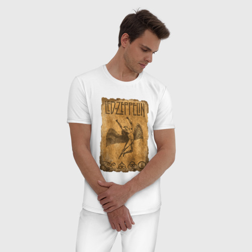 Мужская пижама хлопок Led Zeppelin swan song logo, цвет белый - фото 3