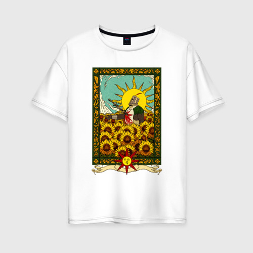 Женская футболка оверсайз из хлопка с принтом Dark Souls: Во имя солнца, вид спереди №1