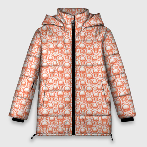 Женская зимняя куртка оверсайз с принтом Череп и сердце, вид спереди №1
