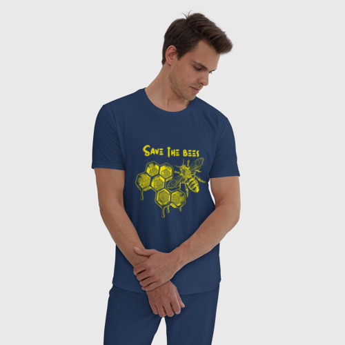 Мужская пижама хлопок Спасти Пчёл, цвет темно-синий - фото 3