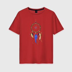 Женская футболка хлопок Oversize Ловец снов с перьями