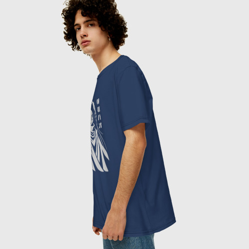 Мужская футболка хлопок Oversize Пламенный Зик Асакура, цвет темно-синий - фото 5
