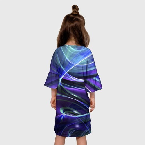 Детское платье 3D с принтом Абстрактные цветные полосы, вид сзади #2
