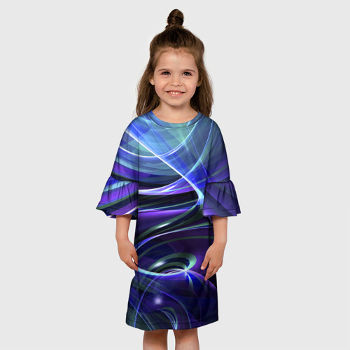 Детское платье 3D с принтом Абстрактные цветные полосы, вид сбоку #3