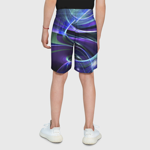 Детские спортивные шорты 3D с принтом Абстрактные цветные полосы, вид сзади #2
