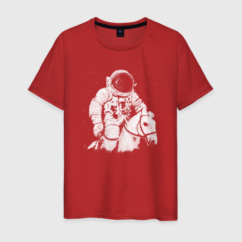Мужская футболка хлопок с принтом Космонавт на коне, вид спереди #2