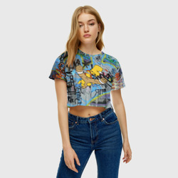 Женская футболка Crop-top 3D Целящийся из рогатки Барт Симпсон на фоне граффити - фото 2