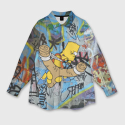 Мужская рубашка oversize 3D Целящийся из рогатки Барт Симпсон на фоне граффити