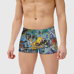 Мужские купальные плавки 3D Целящийся из рогатки Барт Симпсон на фоне граффити - фото 2