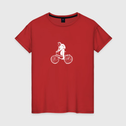 Женская футболка хлопок По космосу на велосипеде