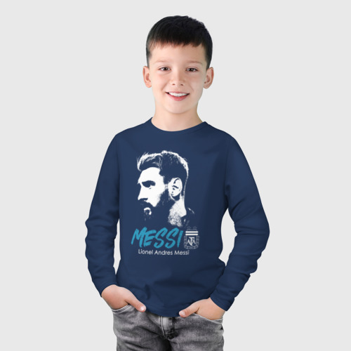 Детский лонгслив хлопок Лионель Месси Аргентина, цвет темно-синий - фото 3