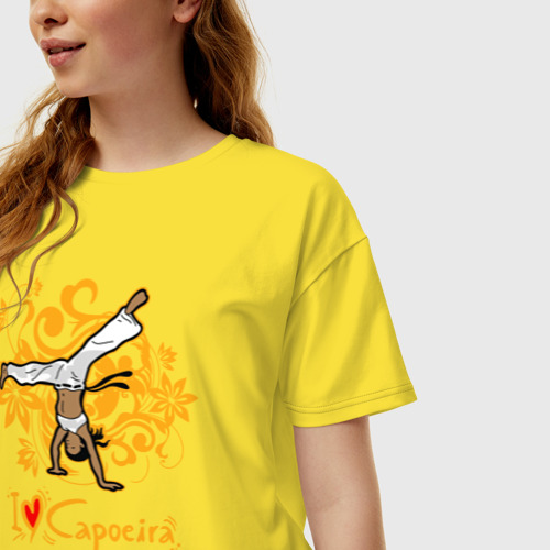 Женская футболка хлопок Oversize I love Capoeira - fighter, цвет желтый - фото 3