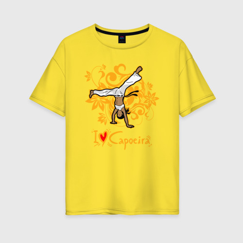 Женская футболка хлопок Oversize I love Capoeira - fighter, цвет желтый