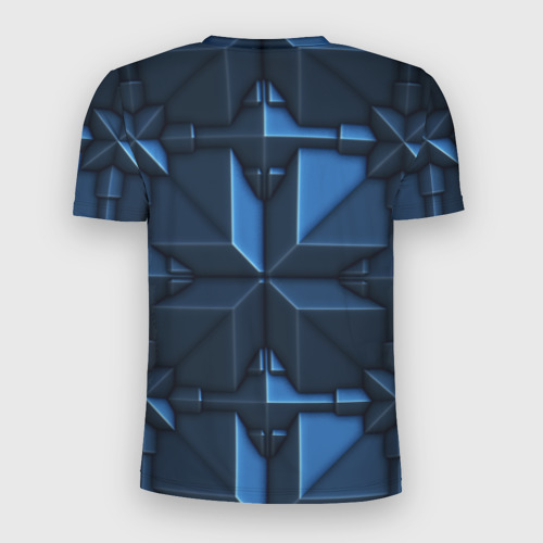 Мужская футболка 3D Slim с принтом Синяя объёмная броня киборга, вид сзади #1