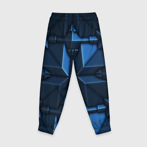 Детские брюки 3D с принтом Синяя объёмная броня киборга, вид сзади #1