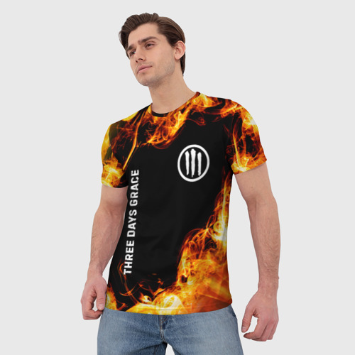 Мужская футболка 3D Three Days Grace и пылающий огонь, цвет 3D печать - фото 3