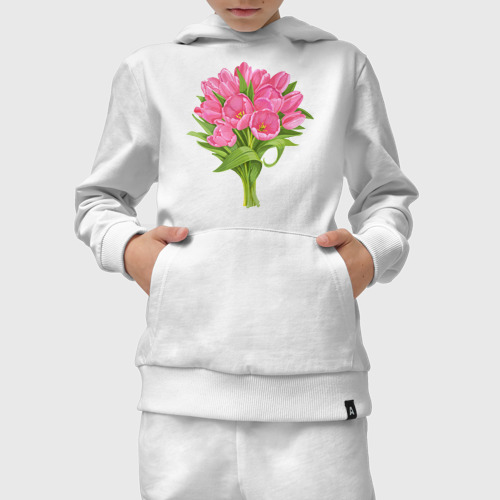 Детский костюм с толстовкой хлопок с принтом Букет розовых тюльпанов, вид сбоку #3