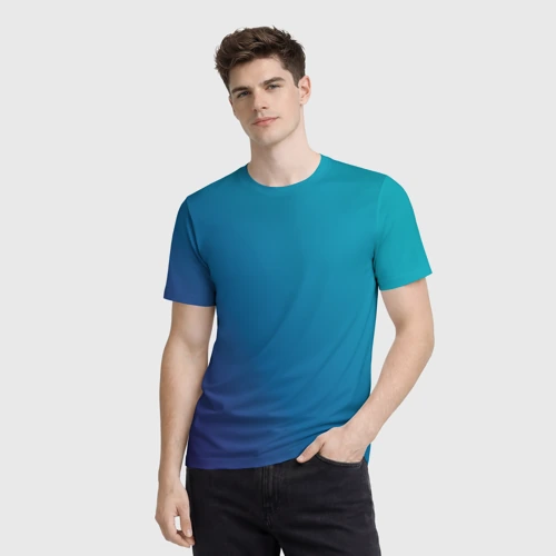 Мужская футболка 3D с принтом Градиент - морская глубина, фото на моделе #1