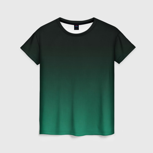 Женская футболка с принтом Черный и бирюзово - зеленый, текстурированный под мешковину градиент, омбре, вид спереди №1