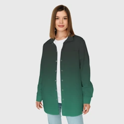 Женская рубашка oversize 3D Черный и бирюзово - зеленый, текстурированный под мешковину градиент, омбре - фото 2