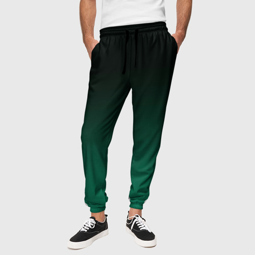 Мужские брюки 3D Черный и бирюзово - зеленый, текстурированный под мешковину градиент, омбре, цвет 3D печать - фото 4
