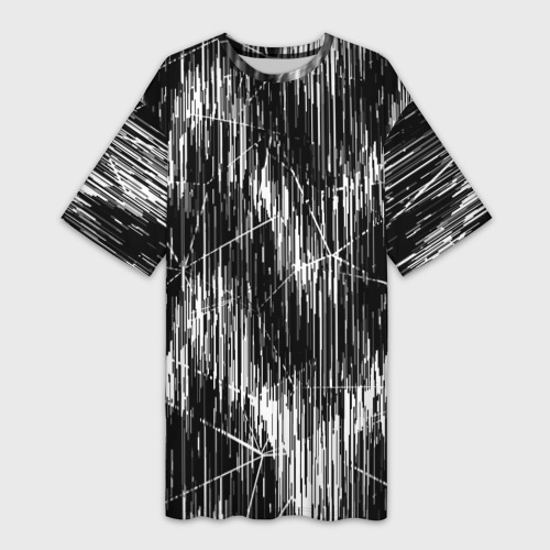 Платье-футболка 3D Черно-белые штрихи  зигзаг, цвет 3D печать