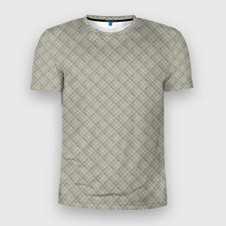 Мужская футболка 3D Slim Серо-бежевая клетка с тонкой черной полосой