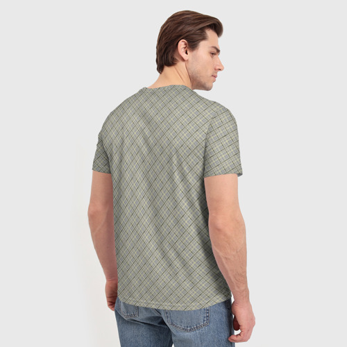 Мужская футболка 3D с принтом Серо-бежевая клетка с тонкой черной полосой, вид сзади #2