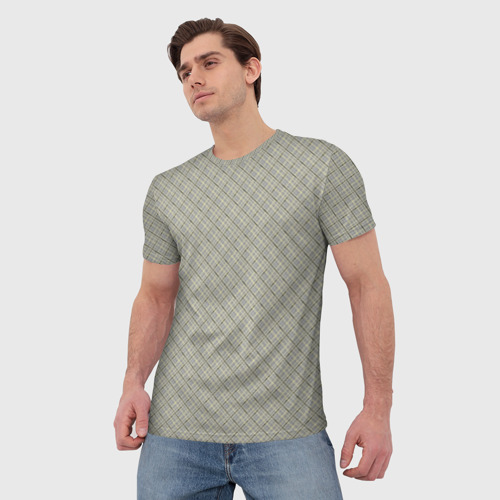 Мужская футболка 3D с принтом Серо-бежевая клетка с тонкой черной полосой, фото на моделе #1