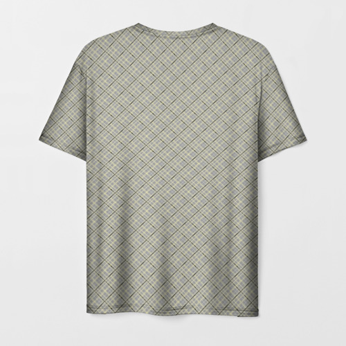 Мужская футболка 3D с принтом Серо-бежевая клетка с тонкой черной полосой, вид сзади #1