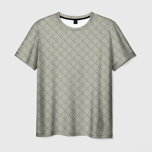 Мужская футболка 3D с принтом Серо-бежевая клетка с тонкой черной полосой, вид спереди #2