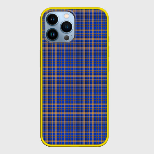 Чехол для iPhone 14 Pro Max с принтом Синий с горчичным в клетку, вид спереди #2