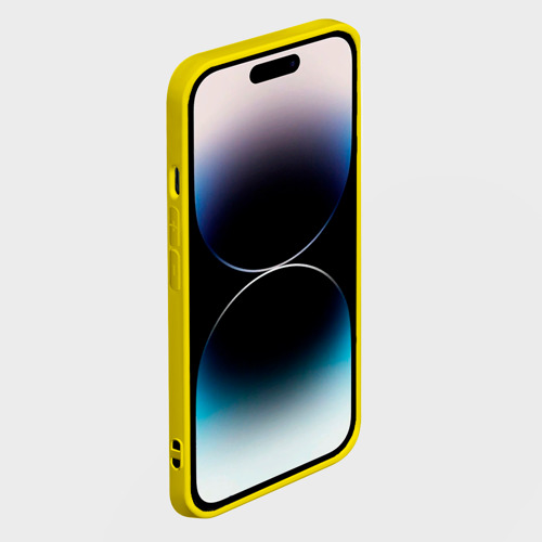 Чехол для iPhone 14 Pro Max с принтом Синий с горчичным в клетку, вид сбоку #3
