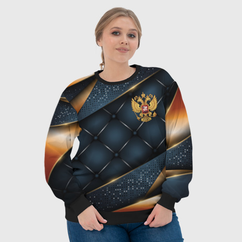 Женский свитшот 3D с принтом Золотой герб России на объемном фоне, фото #4